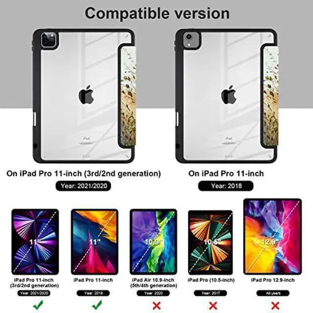 Alt view image 2 of 5 - Batianda Case for iPad Pro 11-inch 2022 4th M2 Chip /2021 (3rd Generation) / iPad Pro 11" 2nd Gen 2020 [Built-in Pencil Holder] Shockproof Cover with Clear Back Shell TPU Bumper, Field of Flowers