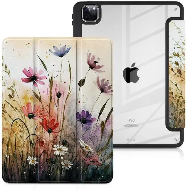Main image of Batianda Case for iPad Pro 11-inch 2022 4th M2 Chip /2021 (3rd Generation) / iPad Pro 11" 2nd Gen 2020 [Built-in Pencil Holder] Shockproof Cover with Clear Back Shell TPU Bumper, Field of Flowers
