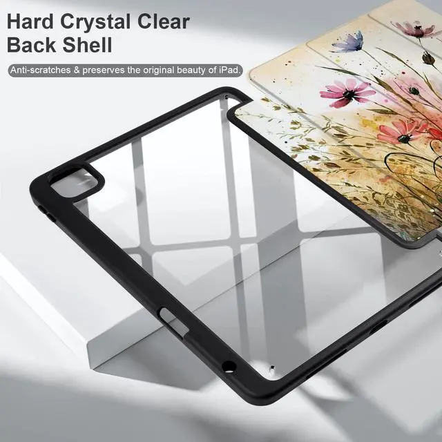 Alt view image 4 of 5 - Batianda Case for iPad Pro 11-inch 2022 4th M2 Chip /2021 (3rd Generation) / iPad Pro 11" 2nd Gen 2020 [Built-in Pencil Holder] Shockproof Cover with Clear Back Shell TPU Bumper, Field of Flowers