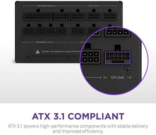Alt view image 3 of 5 - NZXT C1000 Gold ATX 3.1 - Fully Modular Low-Noise PC Gaming Power Supply - 1000 Watts - 80 Plus Gold - 12V-2x6 Connector - Zero Fan Mode - 100% Japanese Capacitors - Black