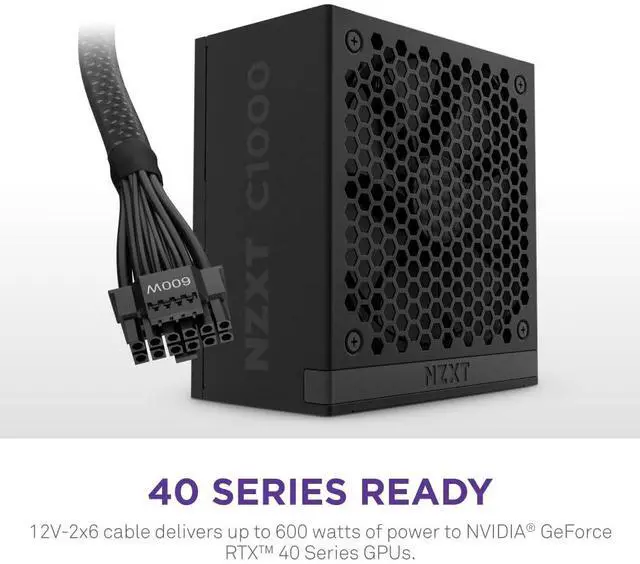 Alt view image 4 of 5 - NZXT C1000 Gold ATX 3.1 - Fully Modular Low-Noise PC Gaming Power Supply - 1000 Watts - 80 Plus Gold - 12V-2x6 Connector - Zero Fan Mode - 100% Japanese Capacitors - Black