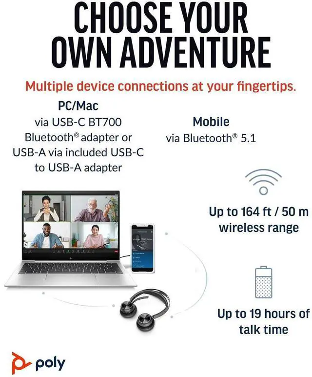 Alt view image 5 of 5 - Poly Voyager Focus 2 USB-C-C Headset +USB-C/A Adapter + Charging Stand