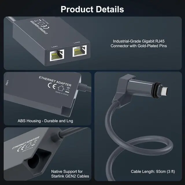 Alt view image 5 of 5 - Starlink Ethernet Adapter for Starlink Gen2 Wired External Network,Dual Ports Starlink Gen2 Ethernet Adapter Up to 1 Gbps High-Speed Ntworking