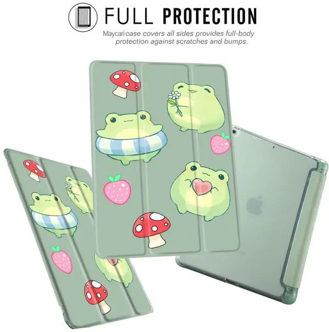 Alt view image 2 of 5 - MAYCARI Cute Animal Case for iPad Pro 11 Inch Case 2022/2021/2020 with Pencil Holder, Frog Mushroom Strawberry iPad Pro 4th/3rd/2nd Generation Soft TPU Back Protective Case, Auto Sleep/Wake Slim Shell