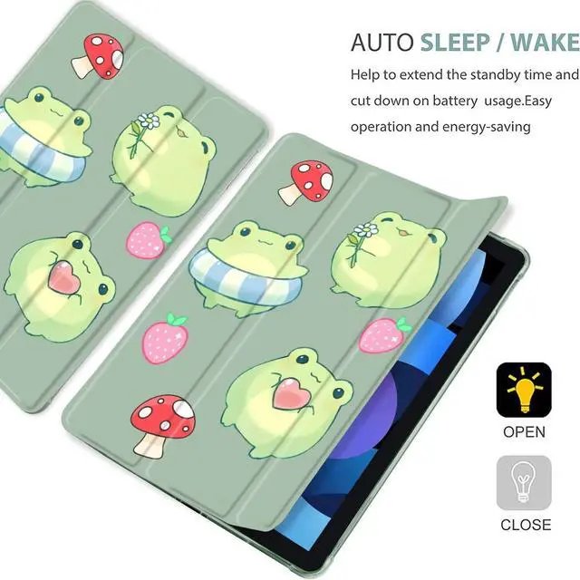 Alt view image 4 of 5 - MAYCARI Cute Animal Case for iPad Pro 11 Inch Case 2022/2021/2020 with Pencil Holder, Frog Mushroom Strawberry iPad Pro 4th/3rd/2nd Generation Soft TPU Back Protective Case, Auto Sleep/Wake Slim Shell