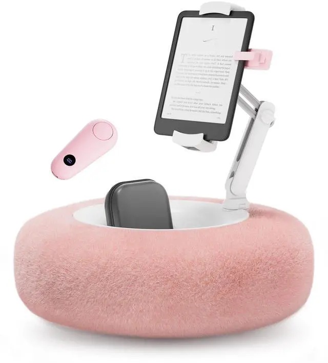 Main image of VOLTIFYMAX Tablet Pillow Stand with Kindle Page Turner for Reading in Bed, 360°Adjustable iPad Holder with Snack Bowl, ComPatible with 4.7''-13''Kindle Accessories/Paperwhite/iPad/iPhone/Samsung, Pink