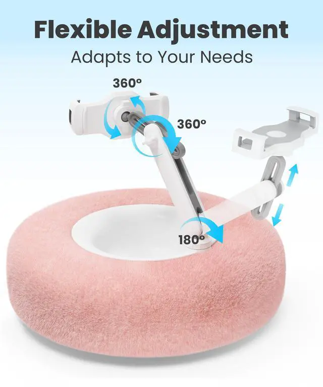 Alt view image 3 of 5 - VOLTIFYMAX Tablet Pillow Stand with Kindle Page Turner for Reading in Bed, 360°Adjustable iPad Holder with Snack Bowl, ComPatible with 4.7''-13''Kindle Accessories/Paperwhite/iPad/iPhone/Samsung, Pink