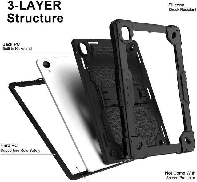 Alt view image 3 of 5 - Deomoil for Urao C107/Jeazans OC101/C107 10.1 inch Tablet Hybird Case with Stand with 2 PCS Screen Protector for HiGrace C107/ZOFYWNAS C107/Freeski C107/Pswarfd 10.1 inch Tablet (Black)
