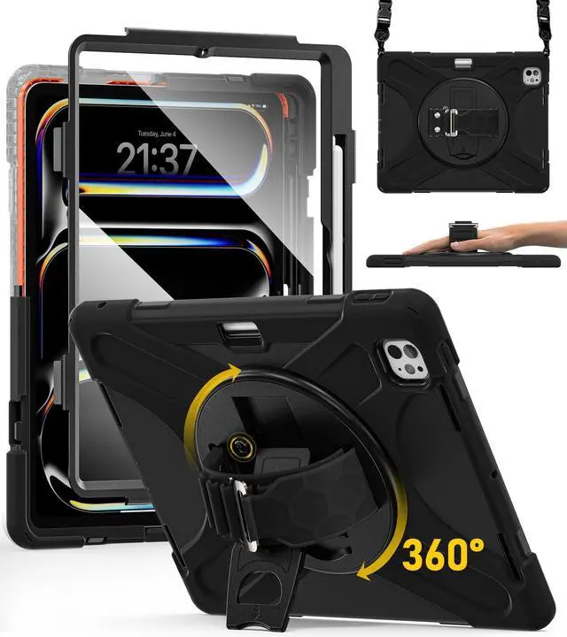 Main image of BRAECN for iPad Pro 13 inch Case 2024 M4 Heavy Duty Shockproof Protective with Pencil Holder Screen Protector 360°Rotating Stand Handle & Shoulder Strap Full Body Cover Kids Friendly
