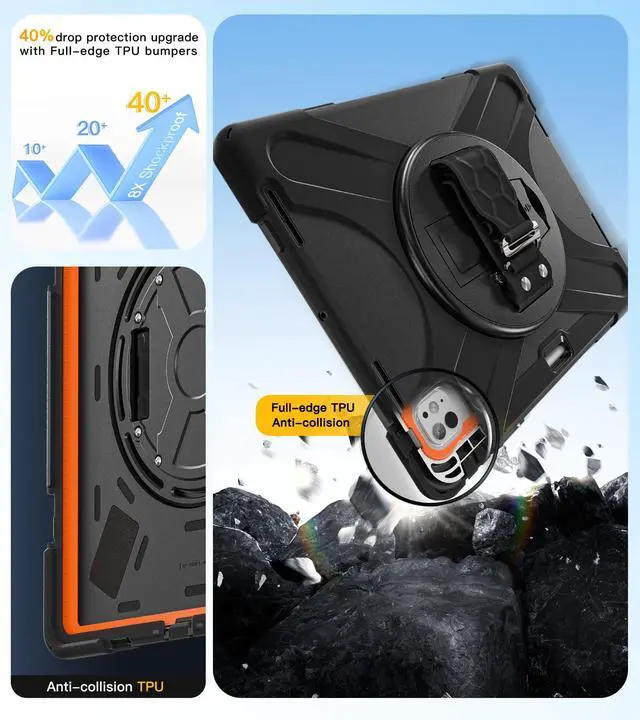 Alt view image 3 of 5 - BRAECN for iPad Pro 13 inch Case 2024 M4 Heavy Duty Shockproof Protective with Pencil Holder Screen Protector 360°Rotating Stand Handle & Shoulder Strap Full Body Cover Kids Friendly