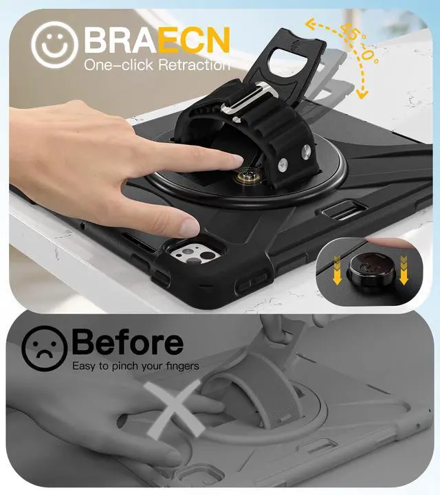 Alt view image 5 of 5 - BRAECN for iPad Pro 13 inch Case 2024 M4 Heavy Duty Shockproof Protective with Pencil Holder Screen Protector 360°Rotating Stand Handle & Shoulder Strap Full Body Cover Kids Friendly