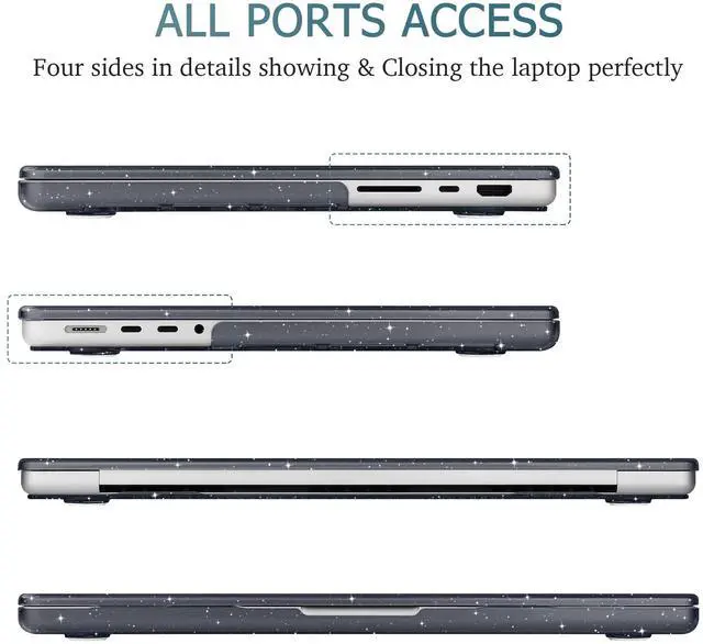 Alt view image 3 of 5 - Lepeoac for MacBook Pro 16 inch Case 2021 2022 2023 2024 Release A3186 A3403 M4 A2991 M3 A2780 M2 A2485 M1 Pro/Max, Hard Shell Case with Screen Protector & Keyboard Cover, Sparkle Black