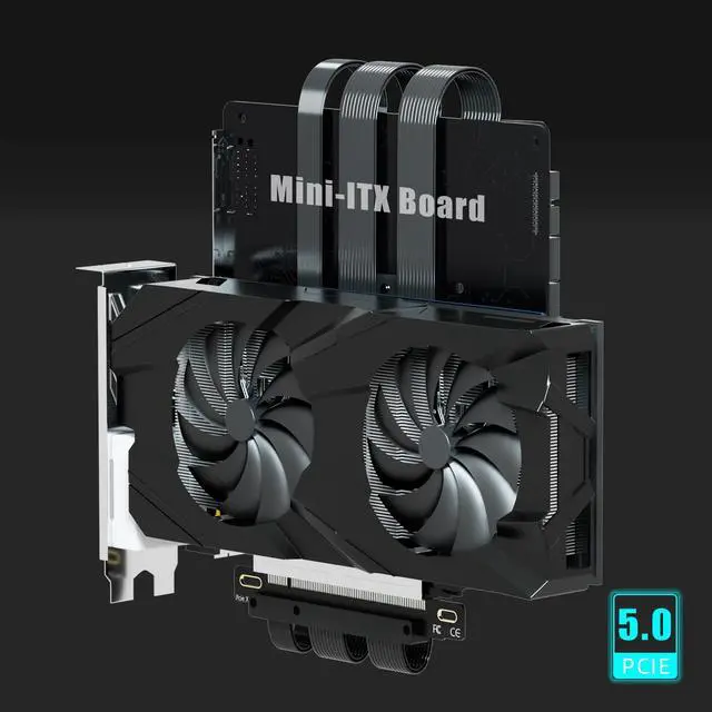 Alt view image 4 of 5 - GLOTRENDS Double Reverse PCIE 5.0 Riser Cable for Mini-ITX Motherboard (170x170mm) Installation, RTX5090(Ti) RX9070(XT) GPU Ready, Length 185mm, Black Color
