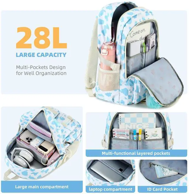 Alt view image 3 of 5 - Hidds Backpack for Girls College School Backpacks Kids Bookbag School Bag Travel Laptop Daypack Teens Women (Blue)