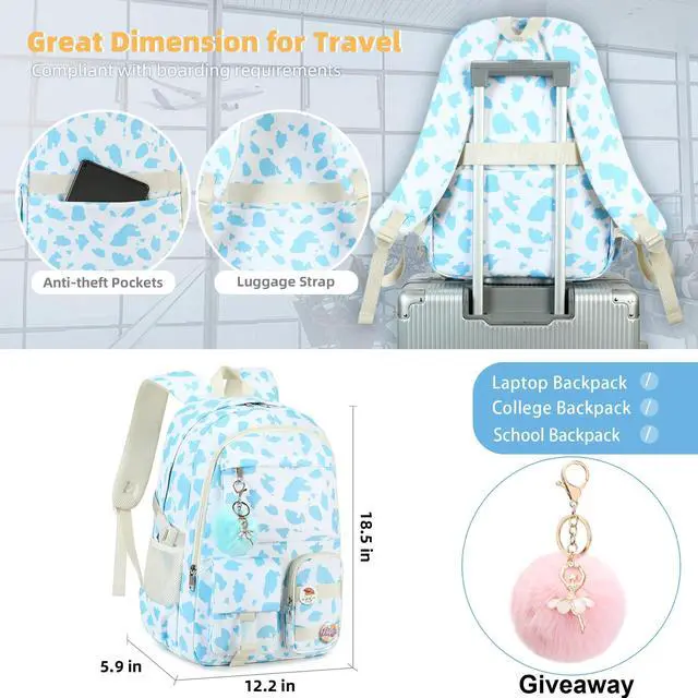 Alt view image 5 of 5 - Hidds Backpack for Girls College School Backpacks Kids Bookbag School Bag Travel Laptop Daypack Teens Women (Blue)