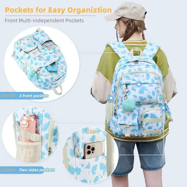 Alt view image 4 of 5 - Hidds Backpack for Girls College School Backpacks Kids Bookbag School Bag Travel Laptop Daypack Teens Women (Blue)