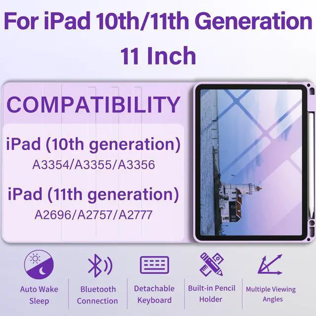 Alt view image 2 of 5 - BQDIYOO Case for iPad Air 11-inch M3/M2 (2025/2024), Folio Cover with Pencil Holder for iPad Air 7th 6th 11"/Air 5th 4th Gen 10.9 inch Case with 7-Color Backlit Detachable Bluetooth Keyboard, Purple