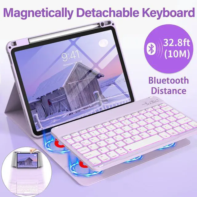 Alt view image 4 of 5 - BQDIYOO Case for iPad Air 11-inch M3/M2 (2025/2024), Folio Cover with Pencil Holder for iPad Air 7th 6th 11"/Air 5th 4th Gen 10.9 inch Case with 7-Color Backlit Detachable Bluetooth Keyboard, Purple
