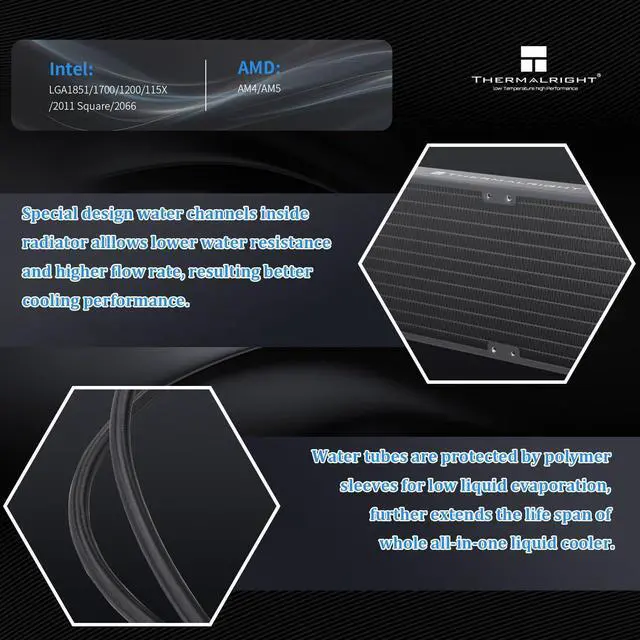 Alt view image 3 of 5 - Thermalright Aqua Elite 360 V6 ARGB Black CPU Liquid Cooler, 360 Cooling Row Size,3x120mm Water Radiator,AMD: AM4/AM5,Intel LGA115X/1200/2011/1700/1851, AIO CPU Cooler