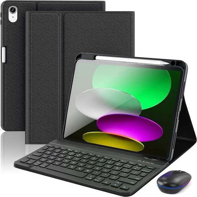 Main image of MERSATM for ipad A16 Case with Keyboard and Mouse, Stand Folio Cover with Pencil Holder for 11th Gen 2025 11 inch/10th Gen 2022 10.9 inch, Magnetic Detachable Wireless Keyboard with Mouse, Black