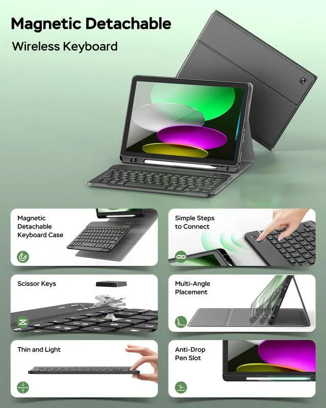 Alt view image 3 of 5 - MERSATM for ipad A16 Case with Keyboard and Mouse, Stand Folio Cover with Pencil Holder for 11th Gen 2025 11 inch/10th Gen 2022 10.9 inch, Magnetic Detachable Wireless Keyboard with Mouse, Black