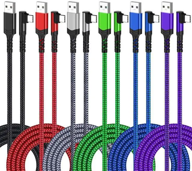 Main image of Agtray 6-Pack 10ft USB C Cable 90 Degree Right Angle Long Nylon Braided USB a to USB c L Shape Plug Fast Charging Type C Android Charger Cord for Samsung Galaxy S25 S24 S23 A16 A15, Google Pixel 9 8 7