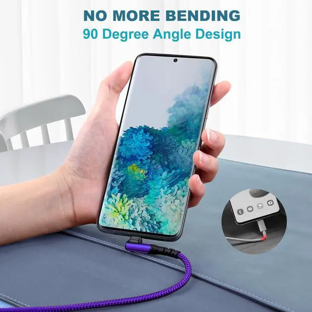 Alt view image 2 of 5 - Agtray 6-Pack 10ft USB C Cable 90 Degree Right Angle Long Nylon Braided USB a to USB c L Shape Plug Fast Charging Type C Android Charger Cord for Samsung Galaxy S25 S24 S23 A16 A15, Google Pixel 9 8 7