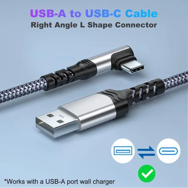 Alt view image 3 of 5 - Agtray 6-Pack 10ft USB C Cable 90 Degree Right Angle Long Nylon Braided USB a to USB c L Shape Plug Fast Charging Type C Android Charger Cord for Samsung Galaxy S25 S24 S23 A16 A15, Google Pixel 9 8 7