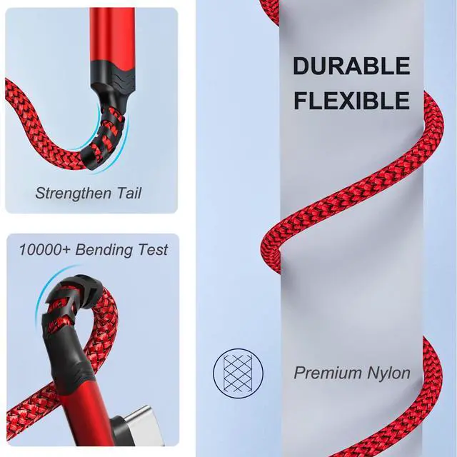 Alt view image 4 of 5 - Agtray 6-Pack 10ft USB C Cable 90 Degree Right Angle Long Nylon Braided USB a to USB c L Shape Plug Fast Charging Type C Android Charger Cord for Samsung Galaxy S25 S24 S23 A16 A15, Google Pixel 9 8 7