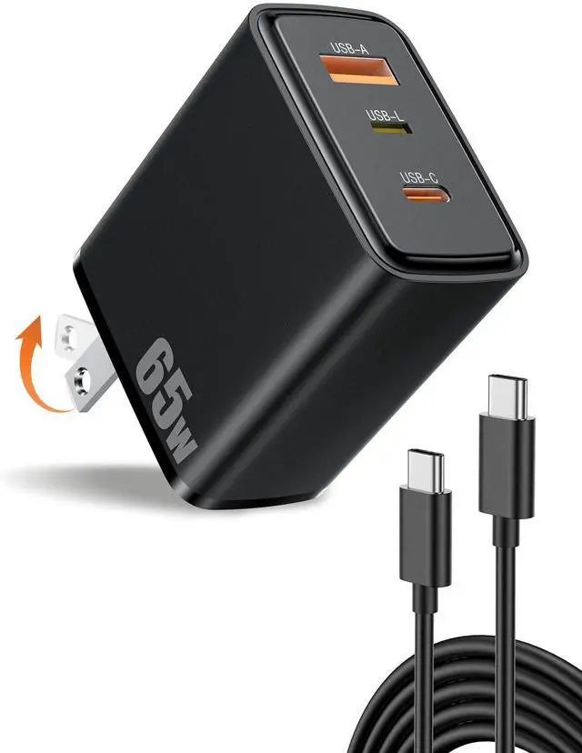 Main image of 65W for HP Laptop Charger, One-for-all Upgraded GaN 3-Port PD Fast Charging Wall Block USB A+ for Lightning Cable+Type C Adapter for Lenovo Asus Chromebook with 6FT USB C Cord Home Office School Black