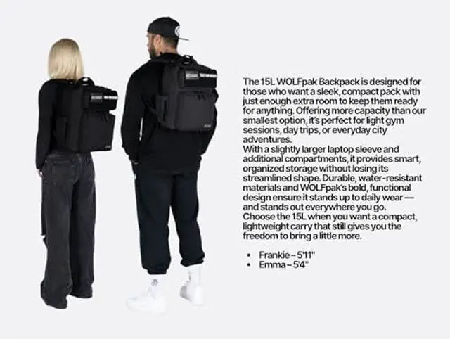 Alt view image 3 of 5 - WOLFpak 15L Slim Tactical Gym Backpack - Durable 1000D Waterproof Oxford Material | Minimalist Daypack w/Laptop Pocket & Dual Cup Holders | Great for Travel & Everday Carry | (Alpha Black)