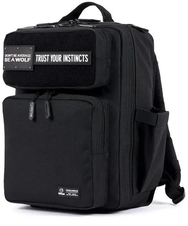 Alt view image 5 of 5 - WOLFpak 15L Slim Tactical Gym Backpack - Durable 1000D Waterproof Oxford Material | Minimalist Daypack w/Laptop Pocket & Dual Cup Holders | Great for Travel & Everday Carry | (Alpha Black)