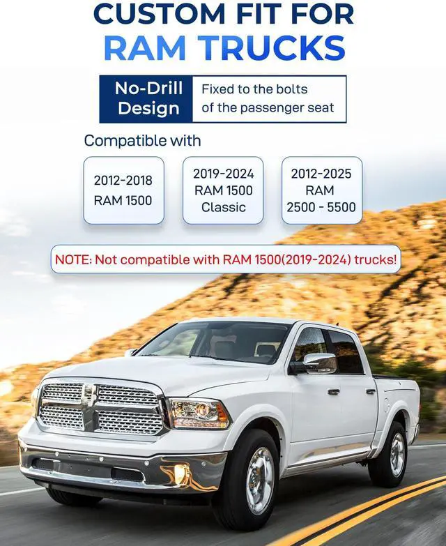 Alt view image 2 of 5 - SPIRRELAB Truck Laptop Mount Fit for 2012-2025 Dodge Ram 1500 2500 3500 4500 5500, No-Drill Vehicle Computer Mount for Truck