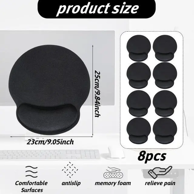 Alt view image 2 of 5 - JJUNW 8 Pack Ergonomic Mouse Pad with Wrist Rest Support, Comfortable Mousepad with Non-Slip Base, Small Memory Foam Computer Mouse Pad for Laptop Computer Gaming (Black)