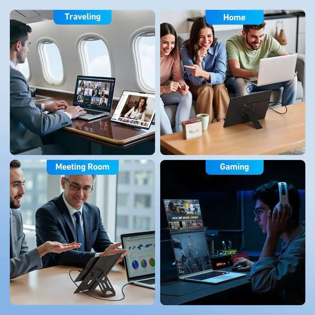 Alt view image 4 of 5 - Laptop Screen Extender Monitor Portable - 16.1'' FHD 1200P Portable Screen for Laptops, 360° Rotating, Plug & Play, Detachable Stand, Height Adjustable Laptop Monitor Extender for Mac/Win/Phone/Tablet