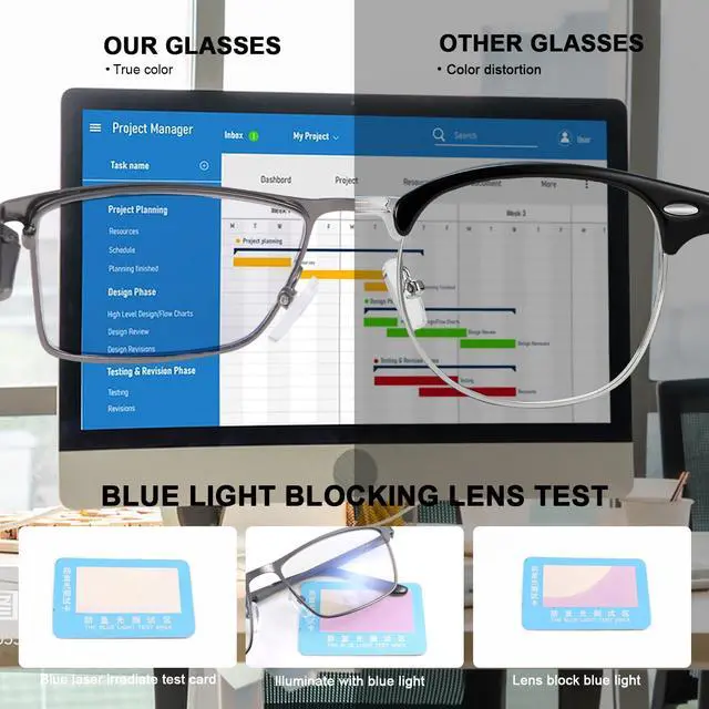Alt view image 3 of 5 - PEEPAI Blue Light Blocking Glasses UV400 Anti Eyestrain Computer Gaming Blue Light Screen Blocker Metal Eyewear for Men Women