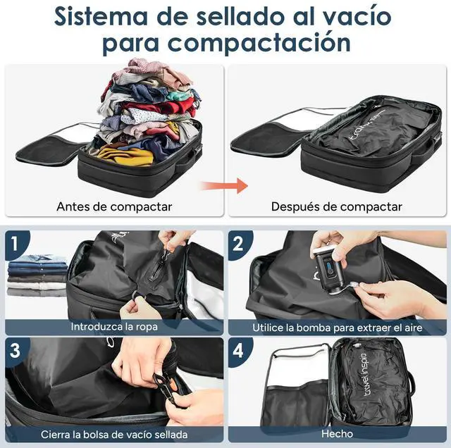 Alt view image 5 of 5 - travel inspira Vacuum Compression Backpack 65L, Carry On Backpack with Electric Pump, TSA Lock, Water Resistant, Laptop Compartment for Travel, Camping, Business, Weekend Trips