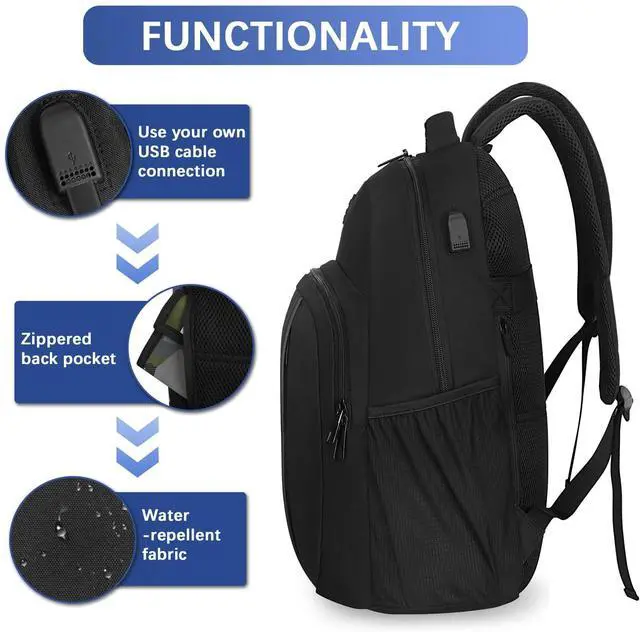 Alt view image 4 of 5 - LARIPOP Extra Large Backpack,17.3 Inch Business Laptop backpack for Men Women with USB Charging Port,Water-Resistant Laptopack Weekender Daypack for Work College Computer
