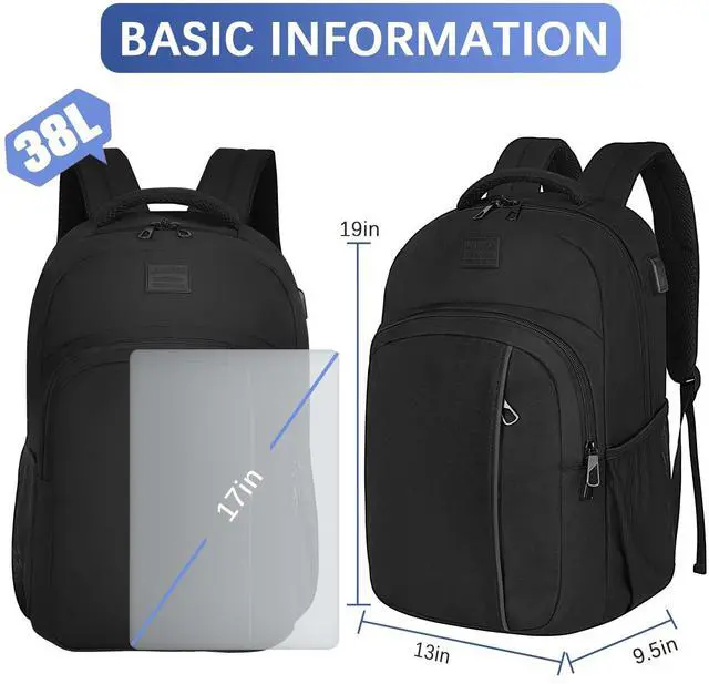 Alt view image 2 of 5 - LARIPOP Extra Large Backpack,17.3 Inch Business Laptop backpack for Men Women with USB Charging Port,Water-Resistant Laptopack Weekender Daypack for Work College Computer