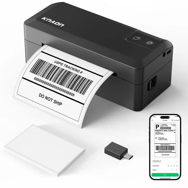 Main image of KNAON Shipping Thermal Label Printer, 4x6 Portable Label Printer, Bluetooth Label Maker for Small Business, Support iPhone,Android,Windows,Mac,Chromebook,Works with USPS, Ebay,Shopify&More, Black