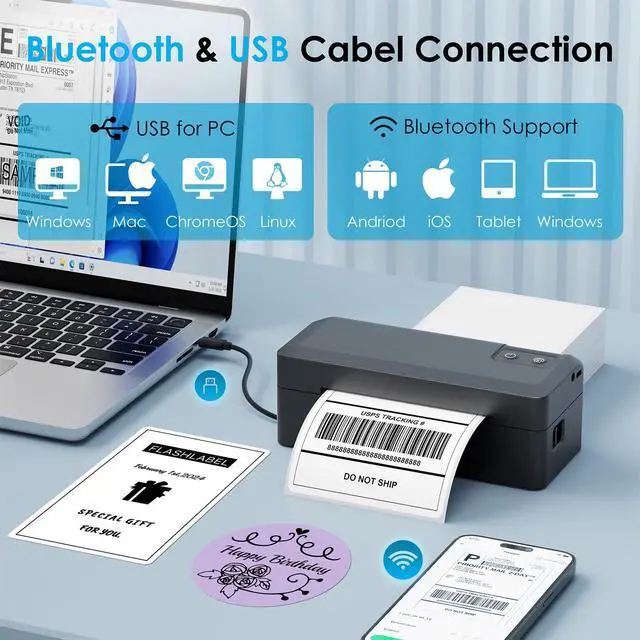Alt view image 2 of 5 - KNAON Shipping Thermal Label Printer, 4x6 Portable Label Printer, Bluetooth Label Maker for Small Business, Support iPhone,Android,Windows,Mac,Chromebook,Works with USPS, Ebay,Shopify&More, Black