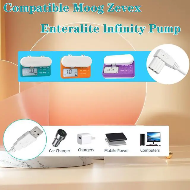 Alt view image 2 of 5 - USB Charging Cable for Moog Zevex Enteralite Infinity Pump and DC Power Cable for Moog Enteralite Infinity Orange Pump (White)