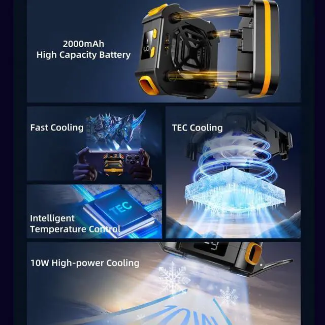 Alt view image 3 of 5 - ALFOINE Magnetic Mobile Phone Cooler: Semi-Conductor Phone Cooling Fan with Rechargeable Battery, Cellphone Radiator with Temperature Display for Gaming, Video Calls, Live Streaming, and Vlog