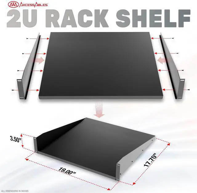 Alt view image 5 of 5 - AxcessAbles 22U Open Frame Network & AV Rack with Caster Wheels, Three 2U Shelves, 10-32 & Cage Nut Compatible Rails, Cage Nuts, Screws, Cage Nut Tool & Wall Mount Kit | 19-Inch Equipment Rack