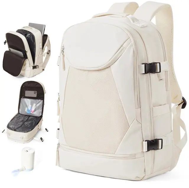 Main image of Vacuum Backpack Travel with Pump, Expandable Travel Backpack with Vacuum System, Vacuum Compression Bags Personal Item Carry On Suitcase Luggage Flight Approved Backpacks for Women Men, Beige