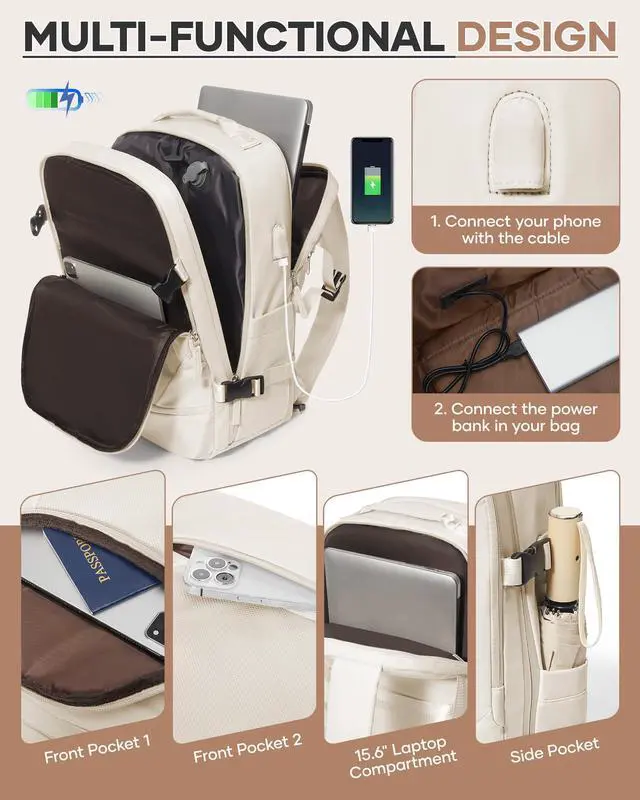 Alt view image 3 of 5 - Vacuum Backpack Travel with Pump, Expandable Travel Backpack with Vacuum System, Vacuum Compression Bags Personal Item Carry On Suitcase Luggage Flight Approved Backpacks for Women Men, Beige