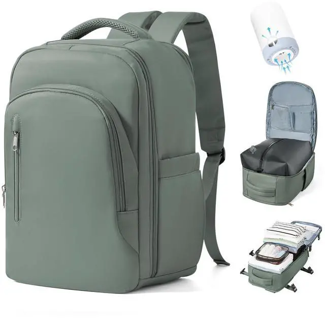 Main image of livbote Vacuum Backpack Travel with Pump for Women, Personal Item Carry on Backpack Flight Approved 18x14x8 inches for Men, Waterproof Work Laptop Casual Daypack - Green