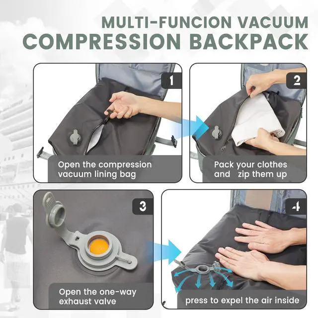 Alt view image 3 of 5 - livbote Vacuum Backpack Travel with Pump for Women, Personal Item Carry on Backpack Flight Approved 18x14x8 inches for Men, Waterproof Work Laptop Casual Daypack - Green