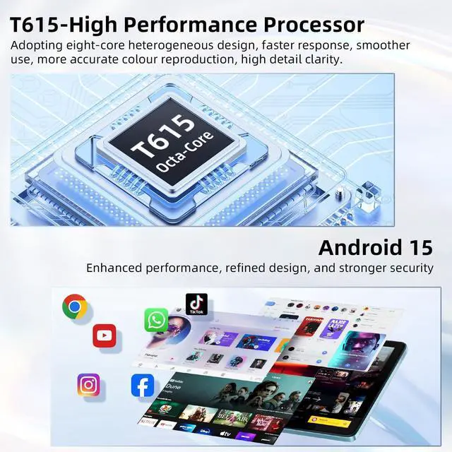Alt view image 3 of 5 - Android 15 Tablet 10 inch,24GB RAM 128 ROM,Tablets with Keyboard Case Mouse Stylus,1TB Expandable,Octa-Core 6000mAh 1280x800 IPS HD,5G WiFi,T615 CPU,High Performance,Processor,Dual Camera(Blue)