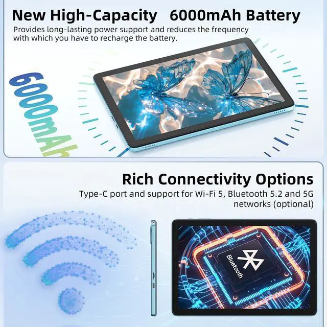 Alt view image 4 of 5 - Android 15 Tablet 10 inch,24GB RAM 128 ROM,Tablets with Keyboard Case Mouse Stylus,1TB Expandable,Octa-Core 6000mAh 1280x800 IPS HD,5G WiFi,T615 CPU,High Performance,Processor,Dual Camera(Blue)